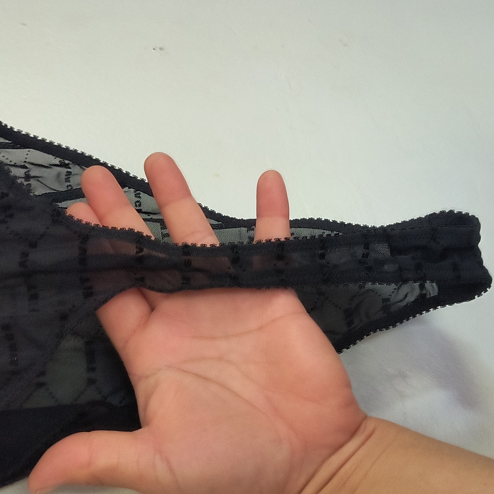 Savage X Fenty Flocked Logo Teddy Sheer Black Bodysuit Teddy Sz Med Women - Picture 9 of 12